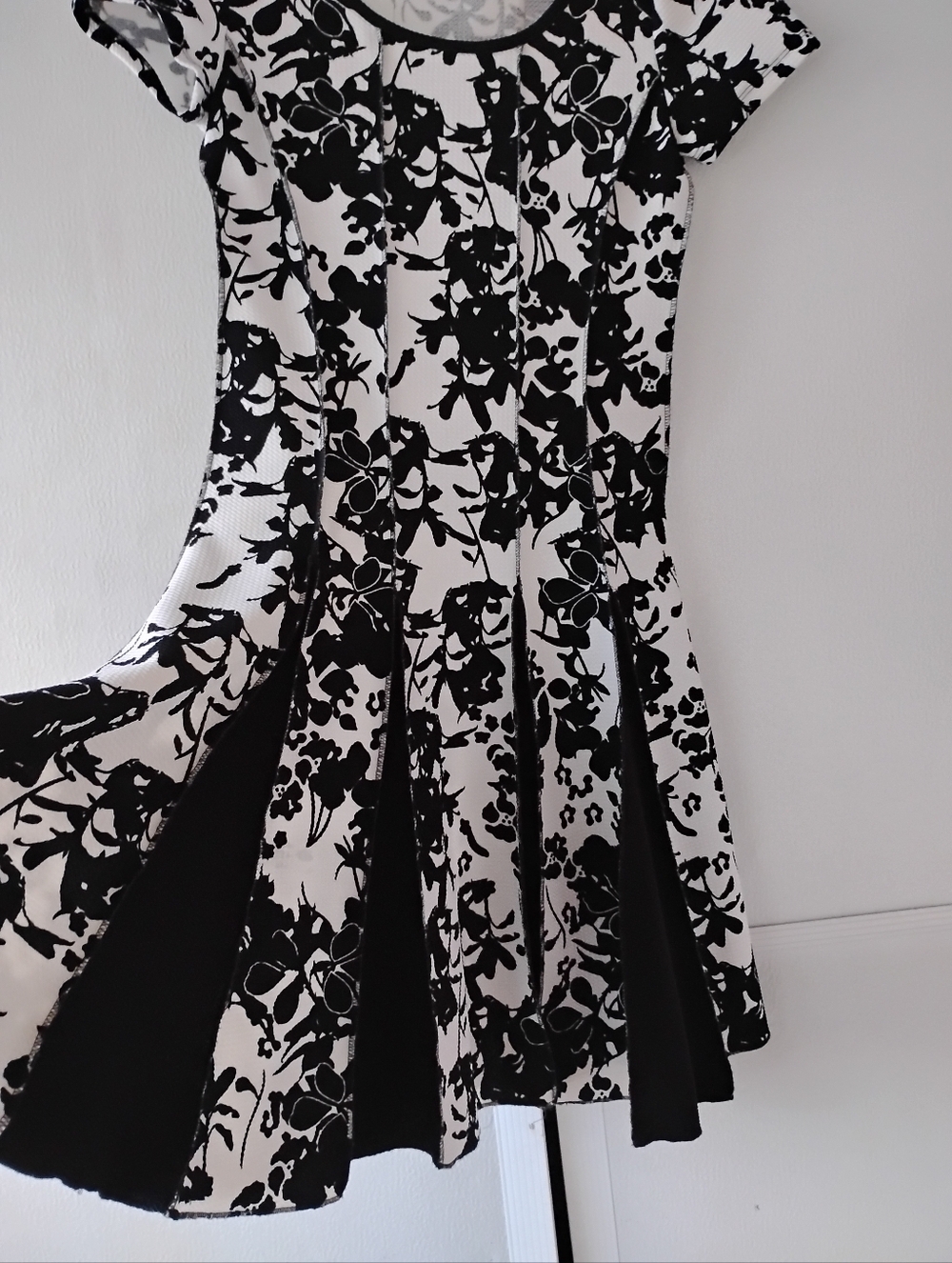 Hanni Black and White Floral Fit-and-Flare Dress